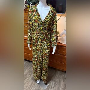 Vibrant plus size Floral Jumpsuit with Yellow and green Accents